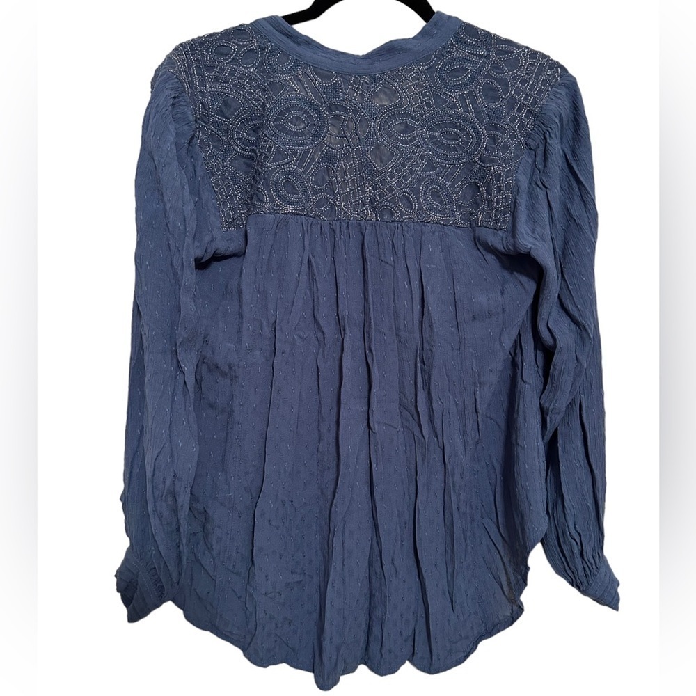FREE PEOPLE Women’s "Eden" Embroidered Blue Peasant Canyon Rose Top- Size Small - Picture 4 of 8